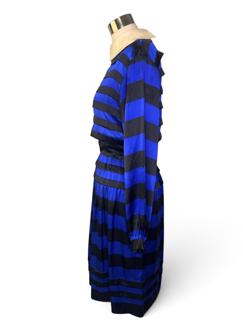 Nipon Boutique Vintage Silk Striped Blue and Black Midi dress - Picture 6 of 10